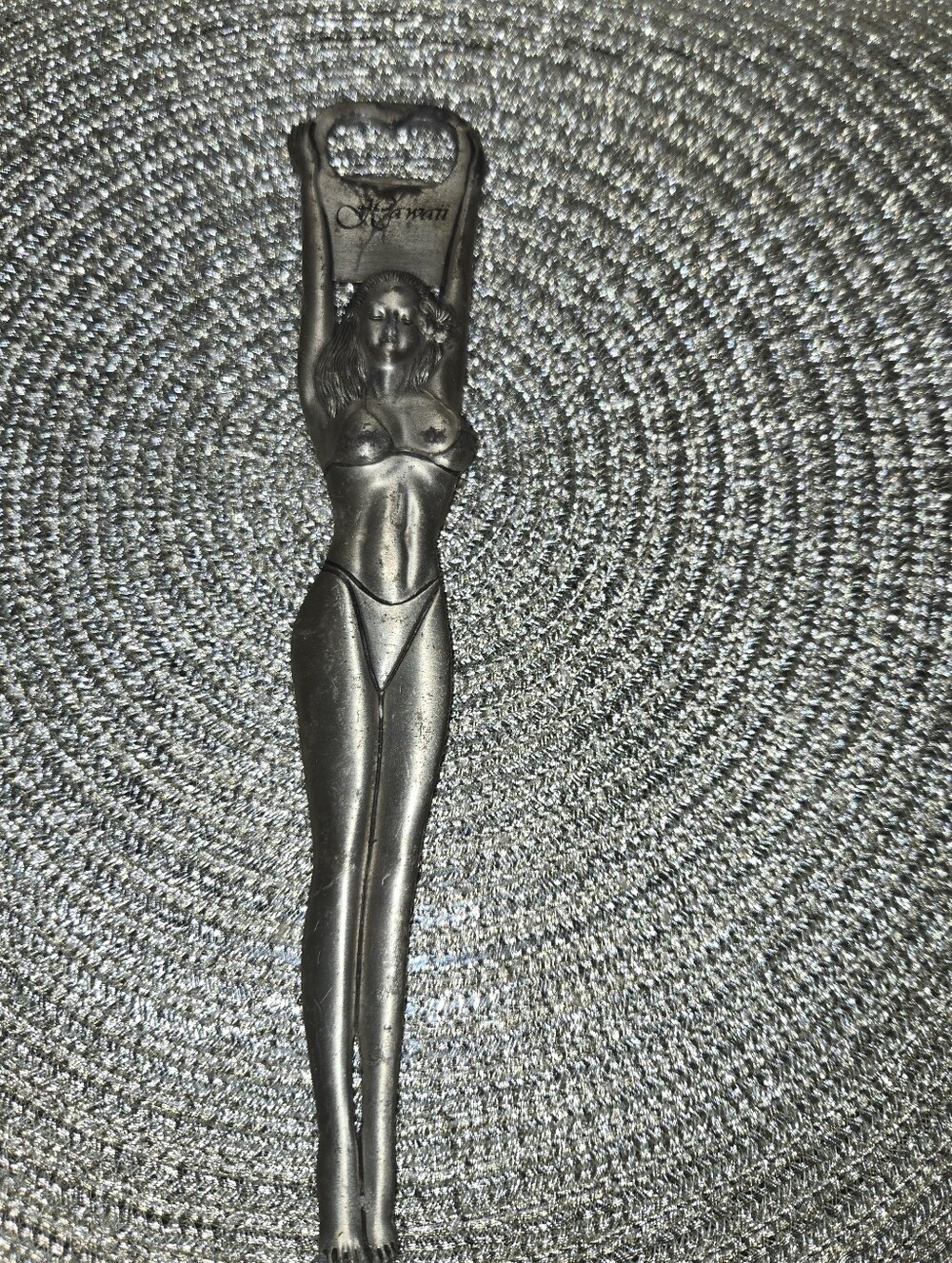 Vintage Hawaii Pin-Up Girl Cast Metal Bottle Opener 8.5" Barware